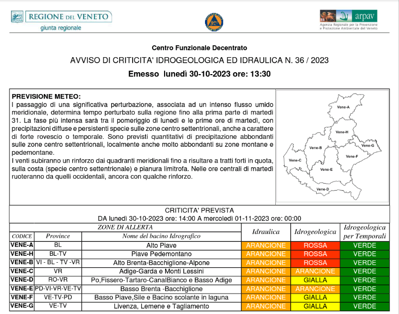Allerta meteo 30.10.2023